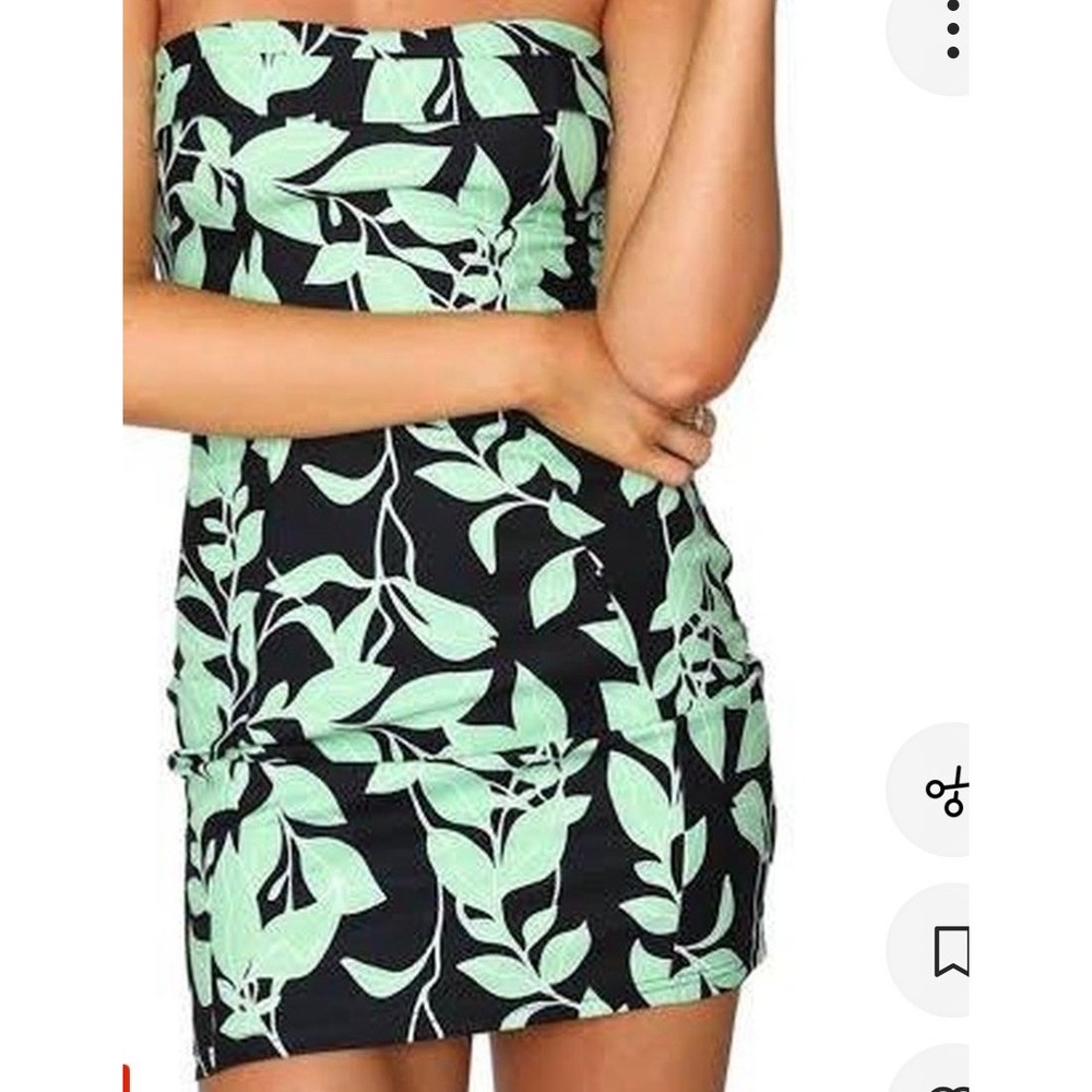 New White Fox Mini Dress Women Got Me Hooked Leaf Print Bodycon S Black Green